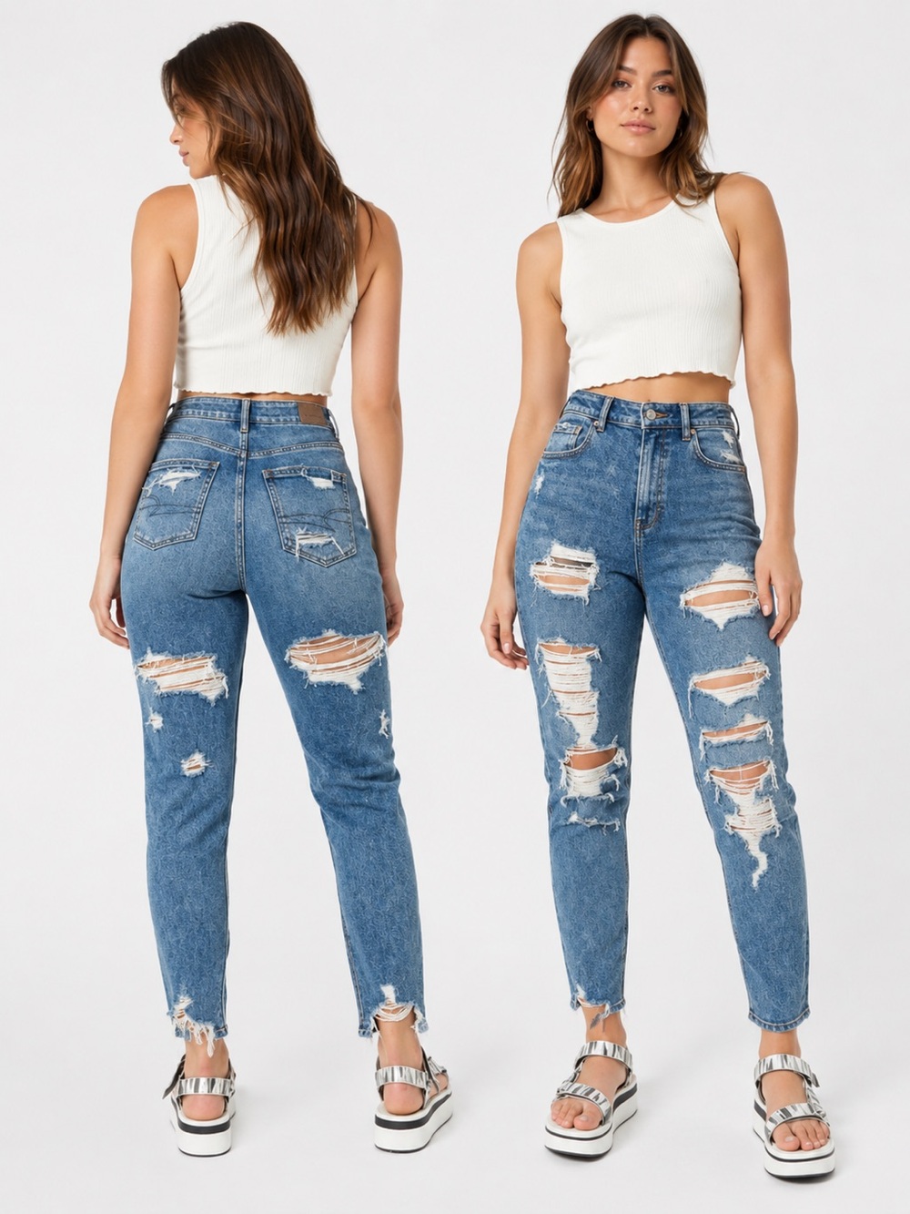 American Eagle NWT Sz 2 Mom Jeans Stretch Womens Distressed 2020 High Rise